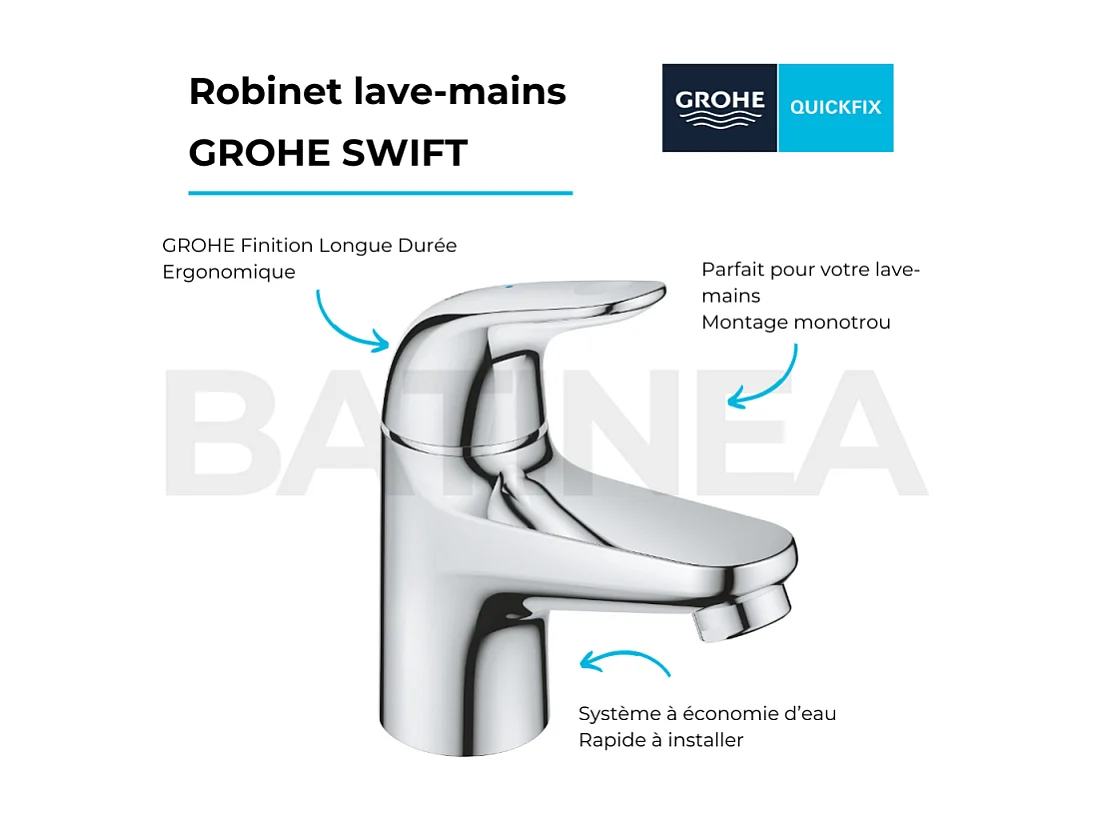 Robinet lave-mains GROHE Swift ouverture eau froide chromé