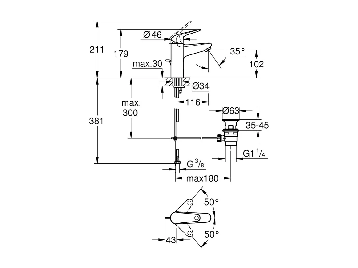 GROHE Mezclador de lavabo Swift con tirador cromado M