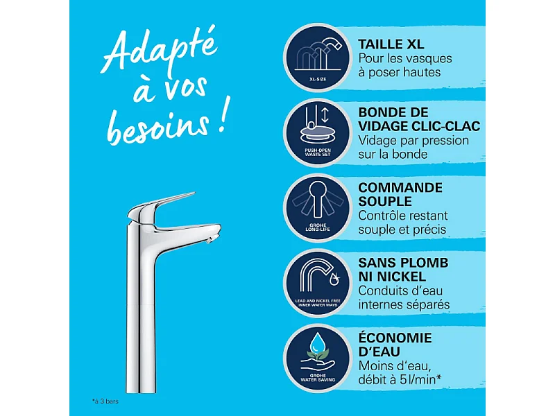 Mezclador de lavabo GROHE Swift con desagüe XL cromado Push open