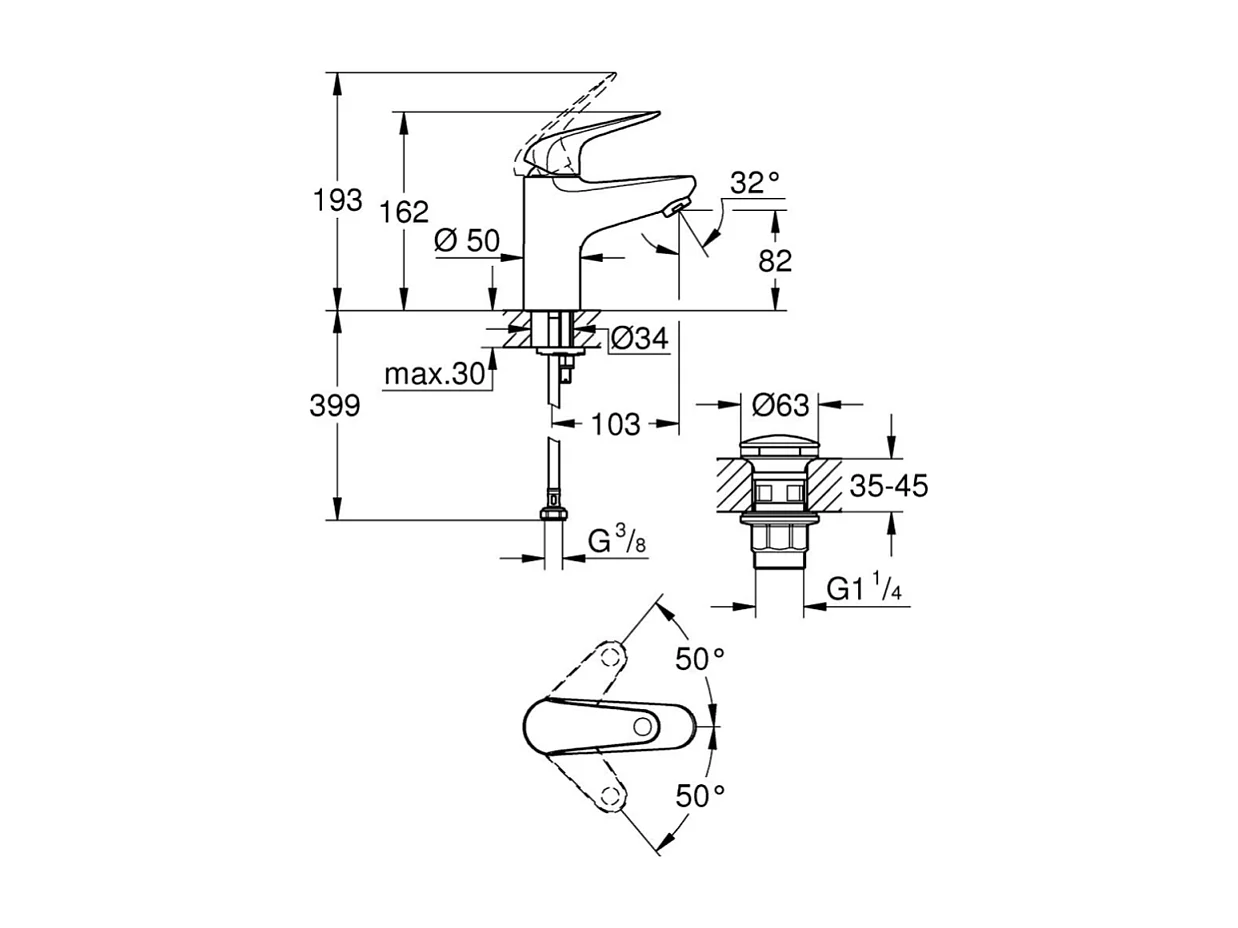 Mitigeur lavabo GROHE Swift avec vidage Push open chromé S
