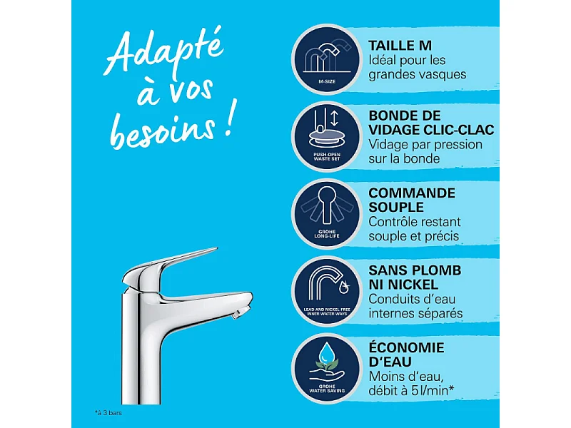 GROHE Mezclador de lavabo Swift con desagüe abierto Push cromo S