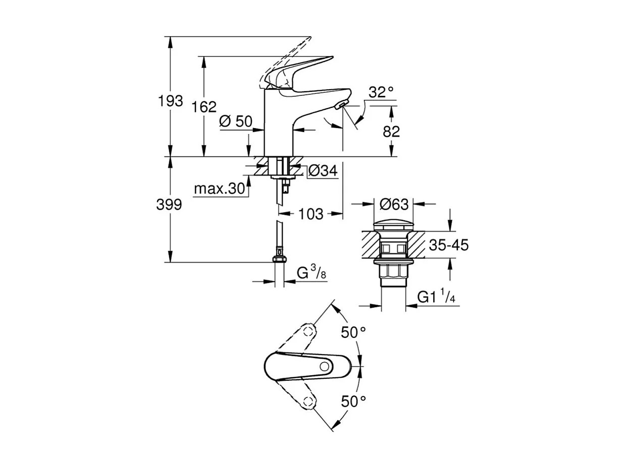 GROHE Mezclador de lavabo Swift con desagüe abierto Push cromo S