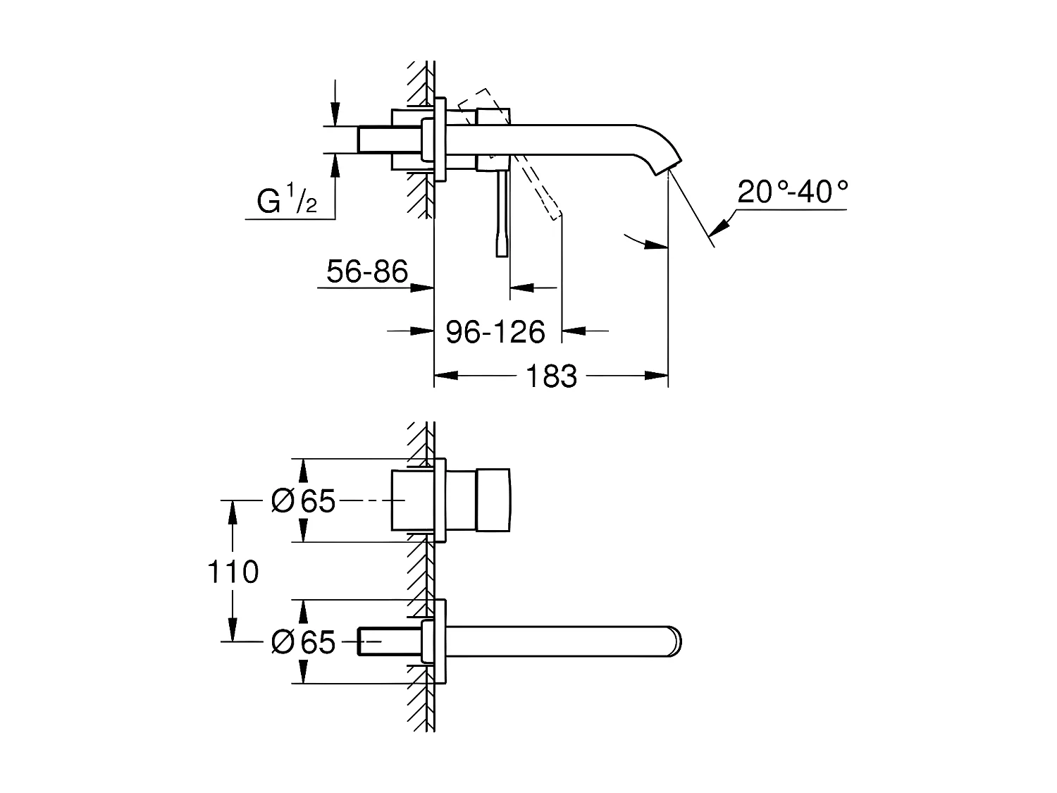 GROHE Essence Mezclador de lavabo de pared Talla M negro mate