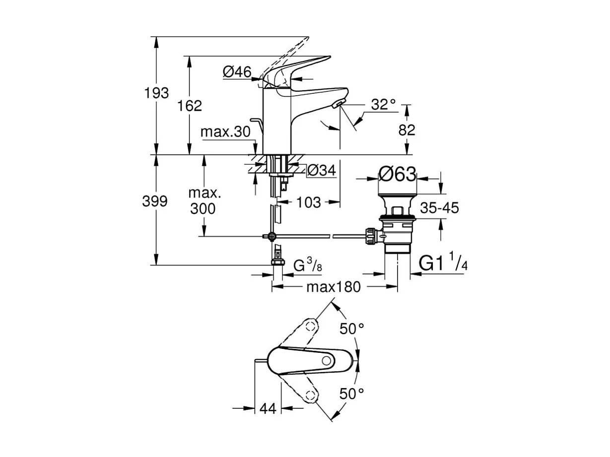 Mitigeur lavabo GROHE Swift avec tirette chromé S