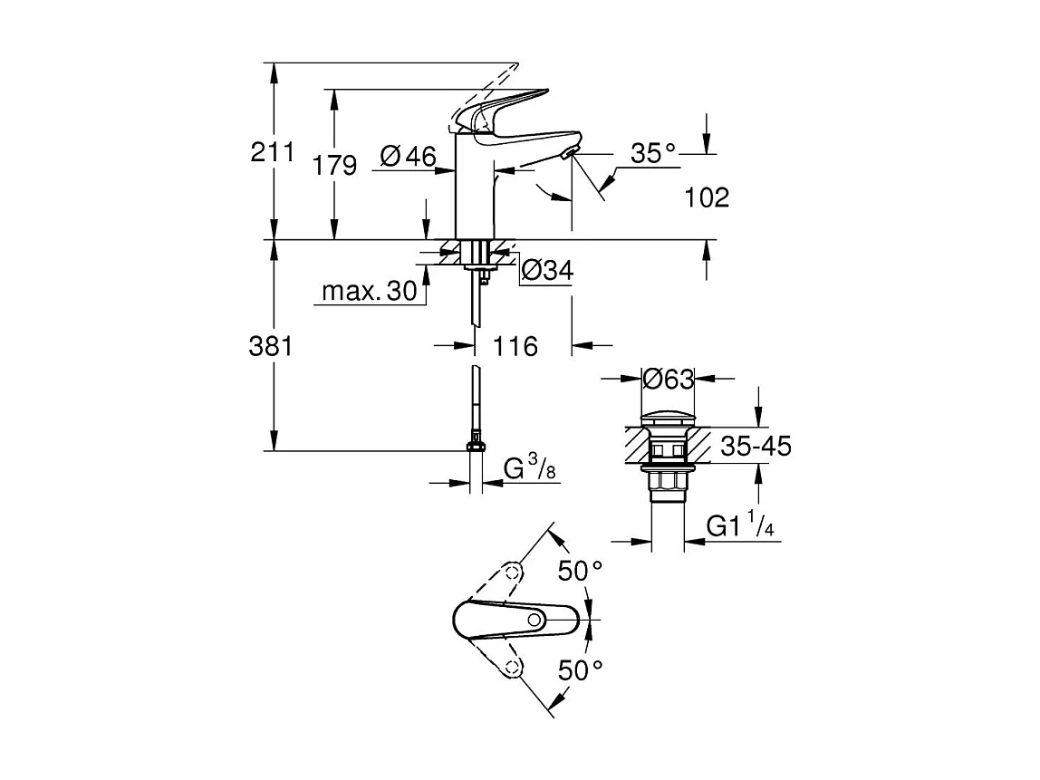 GROHE Mezclador de lavabo Swift con desagüe abierto Push cromo M