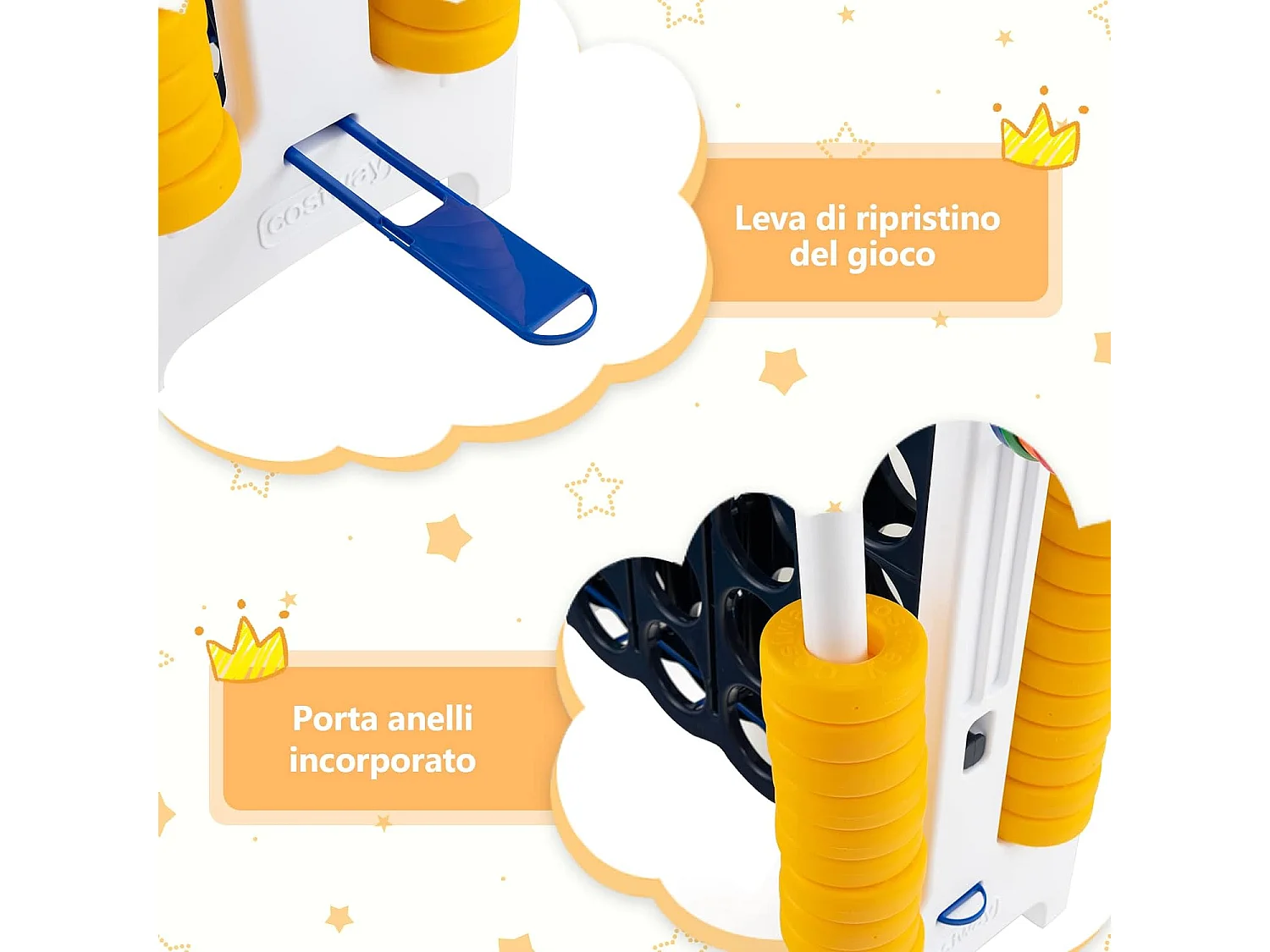 Jeux Puissance 4 Géant pour Enfants Multifonction 3 en 1 avec Cerceau de Basket-ball Jeu d’Anneaux au Côté 42 Anneaux Blanc