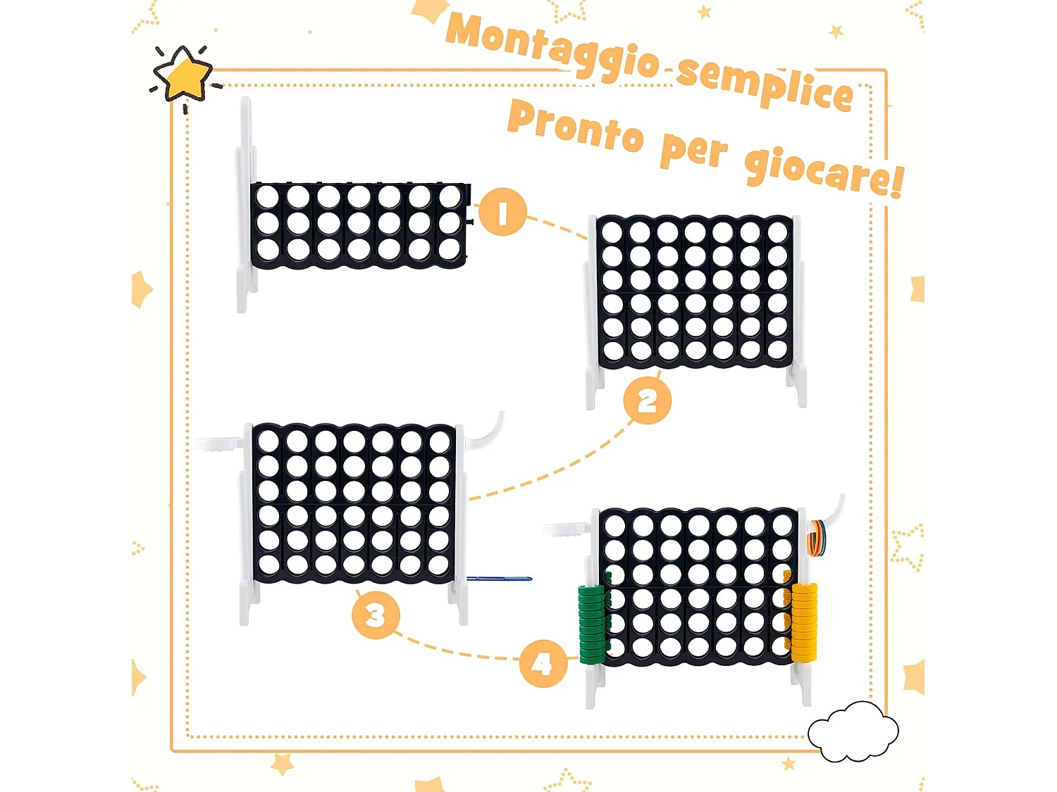Jeux Puissance 4 Géant pour Enfants Multifonction 3 en 1 avec Cerceau de Basket-ball Jeu d’Anneaux au Côté 42 Anneaux Blanc