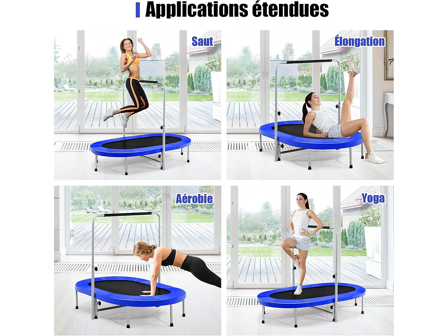 Mini Trampoline Pliable pour 2 Enfants Intérieur/Extérieur avec Coussin de Sécurité Charge 150kg Bleu