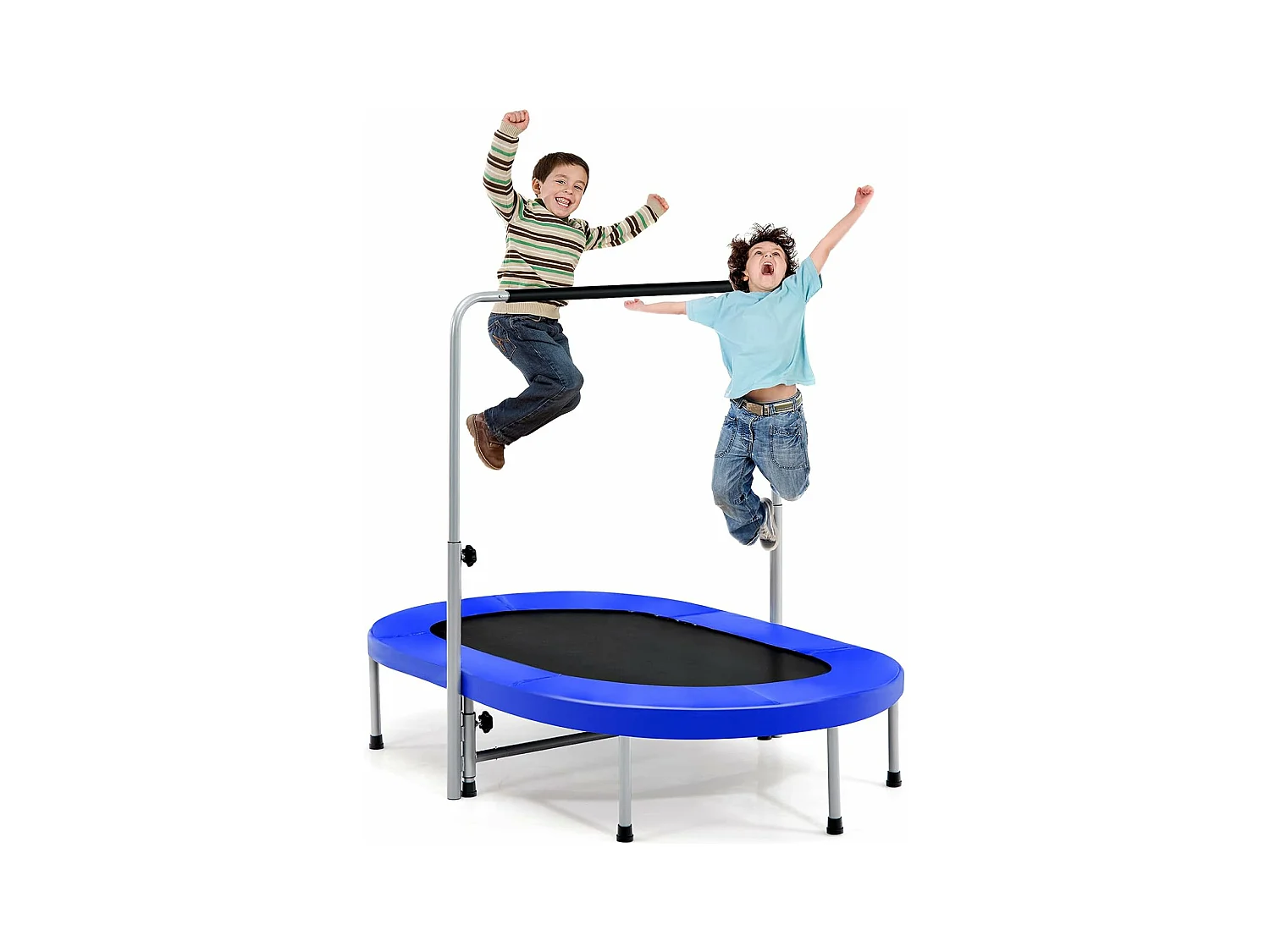 Mini Trampoline Pliable pour 2 Enfants Intérieur/Extérieur avec Coussin de Sécurité Charge 150kg Bleu