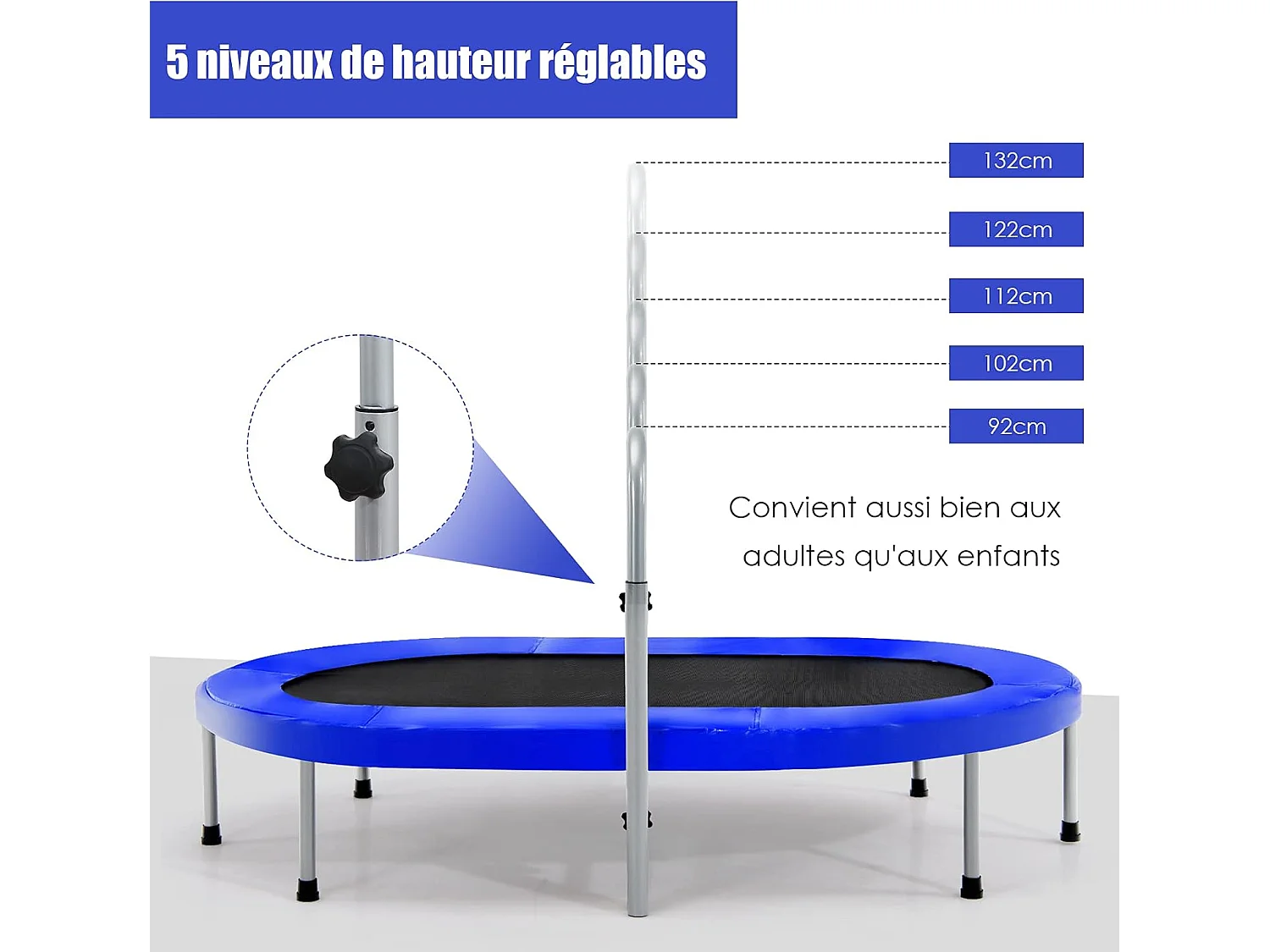 Mini Trampoline Pliable pour 2 Enfants Intérieur/Extérieur avec Coussin de Sécurité Charge 150kg Bleu