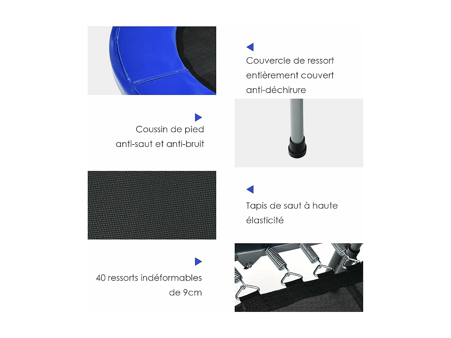 Mini Trampoline Pliable pour 2 Enfants Intérieur/Extérieur avec Coussin de Sécurité Charge 150kg Bleu