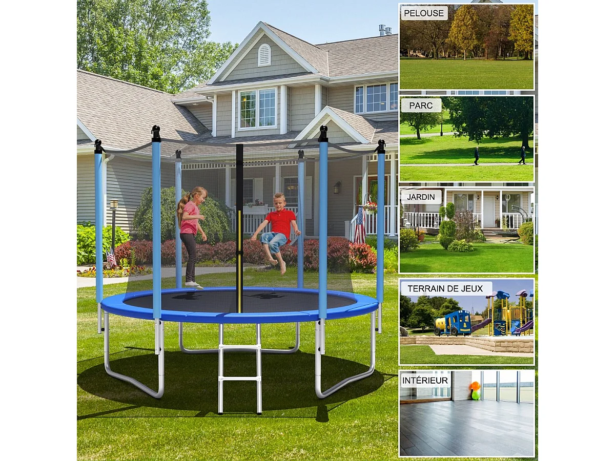 Trampoline Extérieur Ø305CM Enfants avec Filet de Sécurité, Trampoline de Jardin Rond avec Cadre en Acier & 3 Pieds en Forme U, Certification GS, Charge 100kg