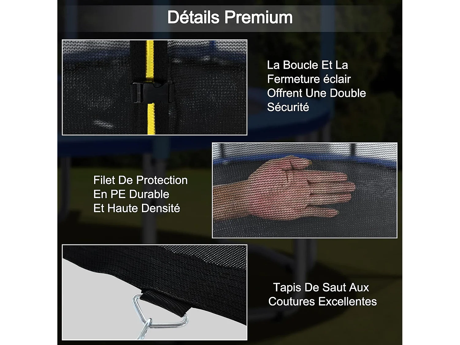 Trampoline Extérieur Ø305CM Enfants avec Filet de Sécurité, Trampoline de Jardin Rond avec Cadre en Acier & 3 Pieds en Forme U, Certification GS, Charge 100kg