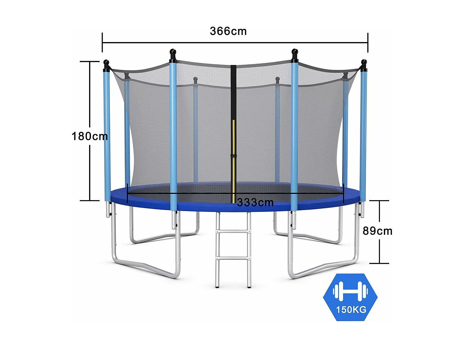 Trampoline Extérieur Ø305CM Enfants avec Filet de Sécurité, Trampoline de Jardin Rond avec Cadre en Acier & 3 Pieds en Forme U, Certification GS, Charge 100kg