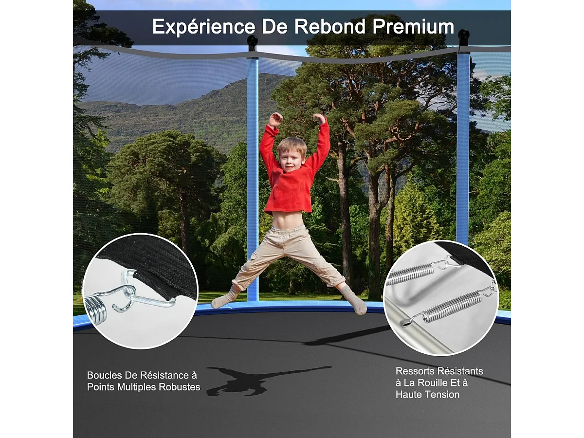 Trampoline Extérieur Ø305CM Enfants avec Filet de Sécurité, Trampoline de Jardin Rond avec Cadre en Acier & 3 Pieds en Forme U, Certification GS, Charge 100kg