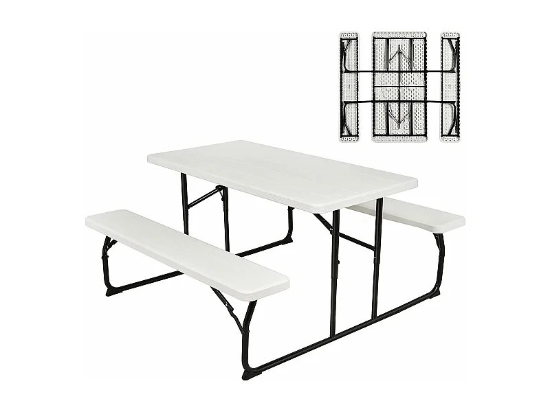 Ensemble Table et Bancs Pliant de Pique-Nique avec Cadre en Métal, Banc Charge 250KG