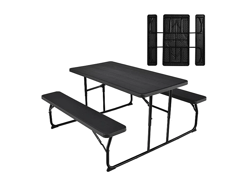 Ensemble Table et Bancs Pliant de Pique-Nique avec Cadre en Métal, Banc Charge 250KG