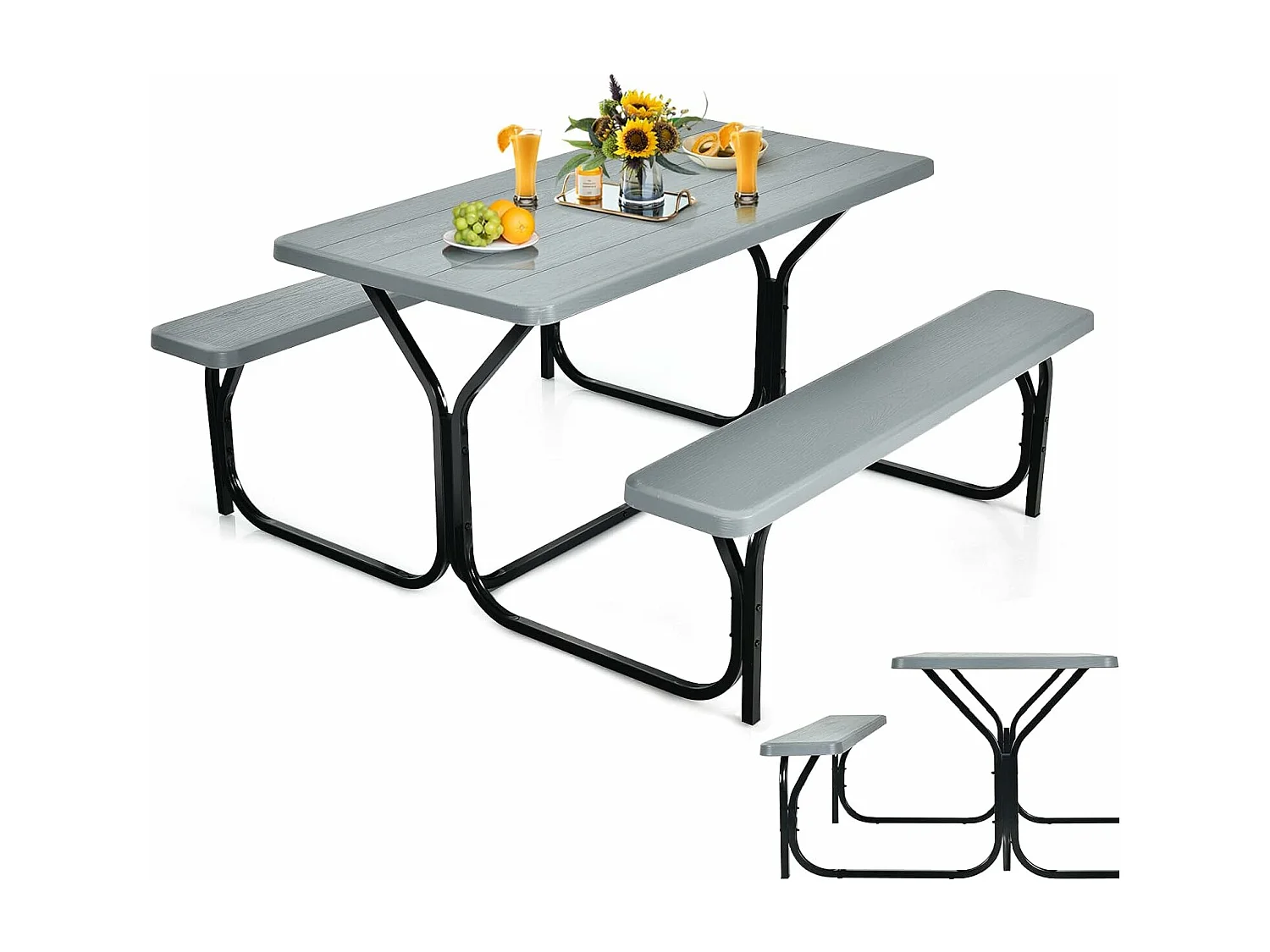 Ensemble Table et Bancs de Pique-Nique ,Ensemble de Jardin Surface Imperméable Banc Charge 200KG Table 150KG