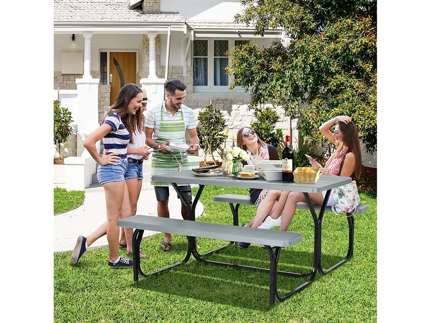 Ensemble Table et Bancs de Pique-Nique ,Ensemble de Jardin Surface Imperméable Banc Charge 200KG Table 150KG