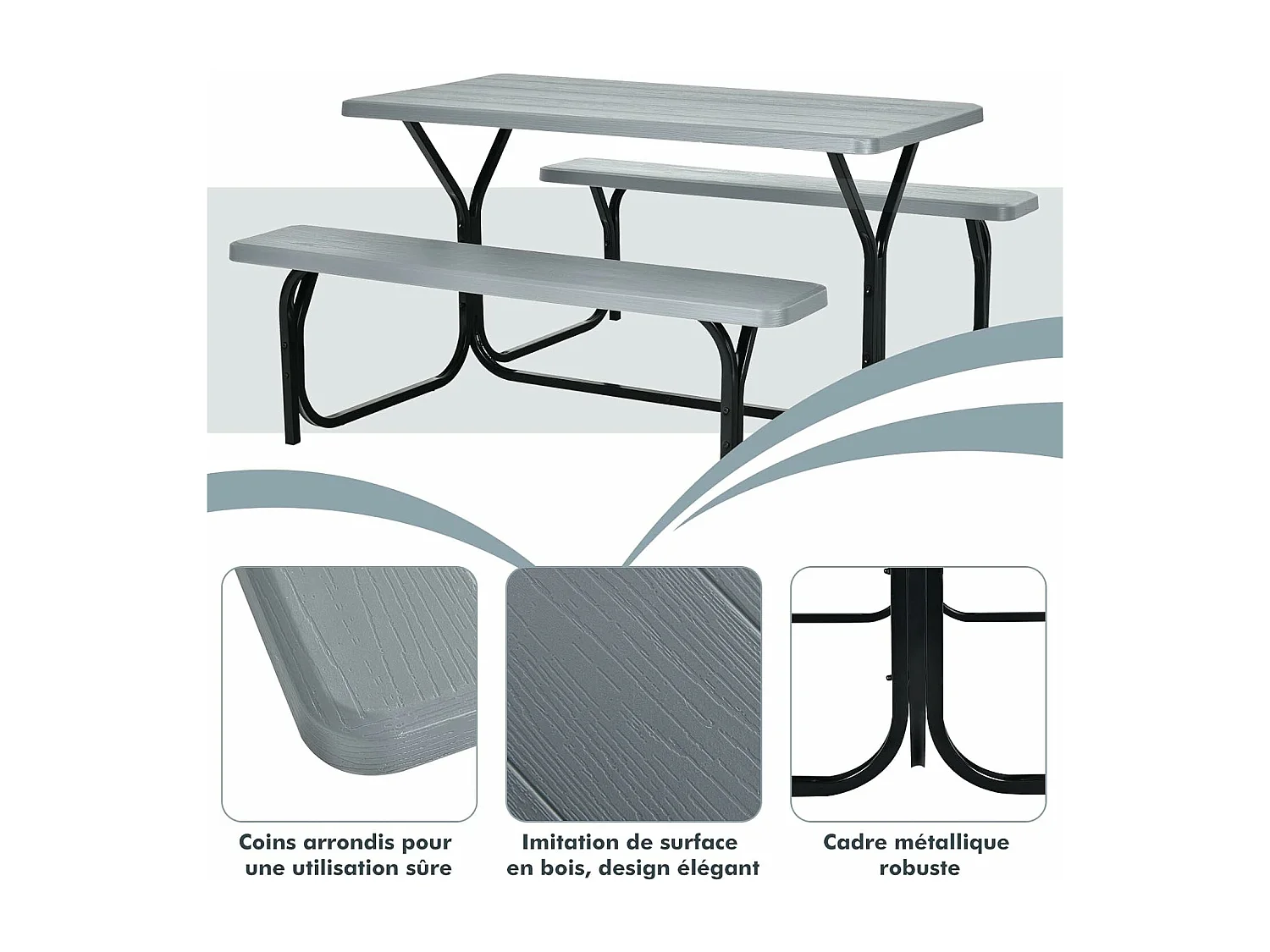Ensemble Table et Bancs de Pique-Nique ,Ensemble de Jardin Surface Imperméable Banc Charge 200KG Table 150KG