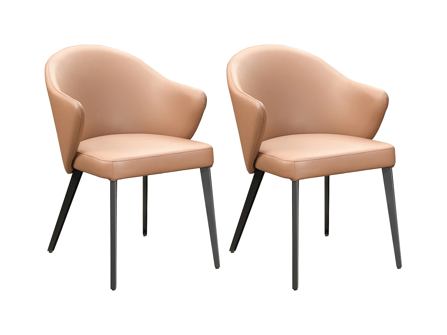 Stuhl mit Armlehnen 2er-Set - Leder & schwarzer Stahl - Camelfarben - MIBELLY von Maison Céphy