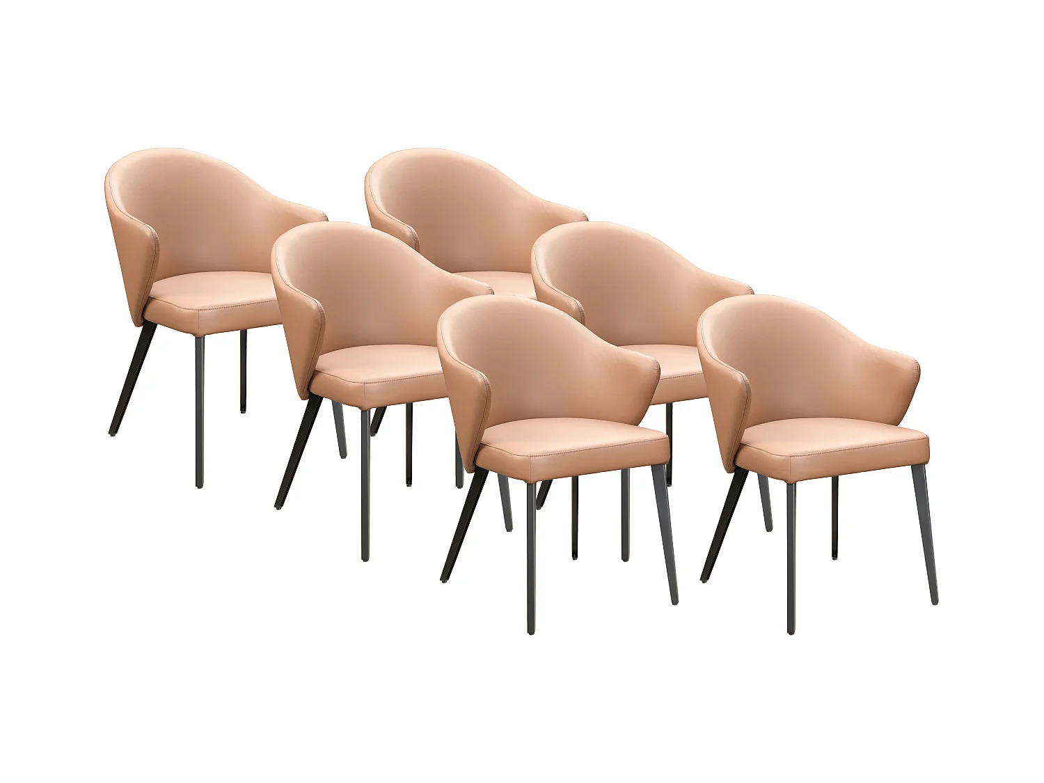 Lot de 6 chaises avec accoudoirs en cuir et acier noir - Camel - MIBELLY de Maison Céphy