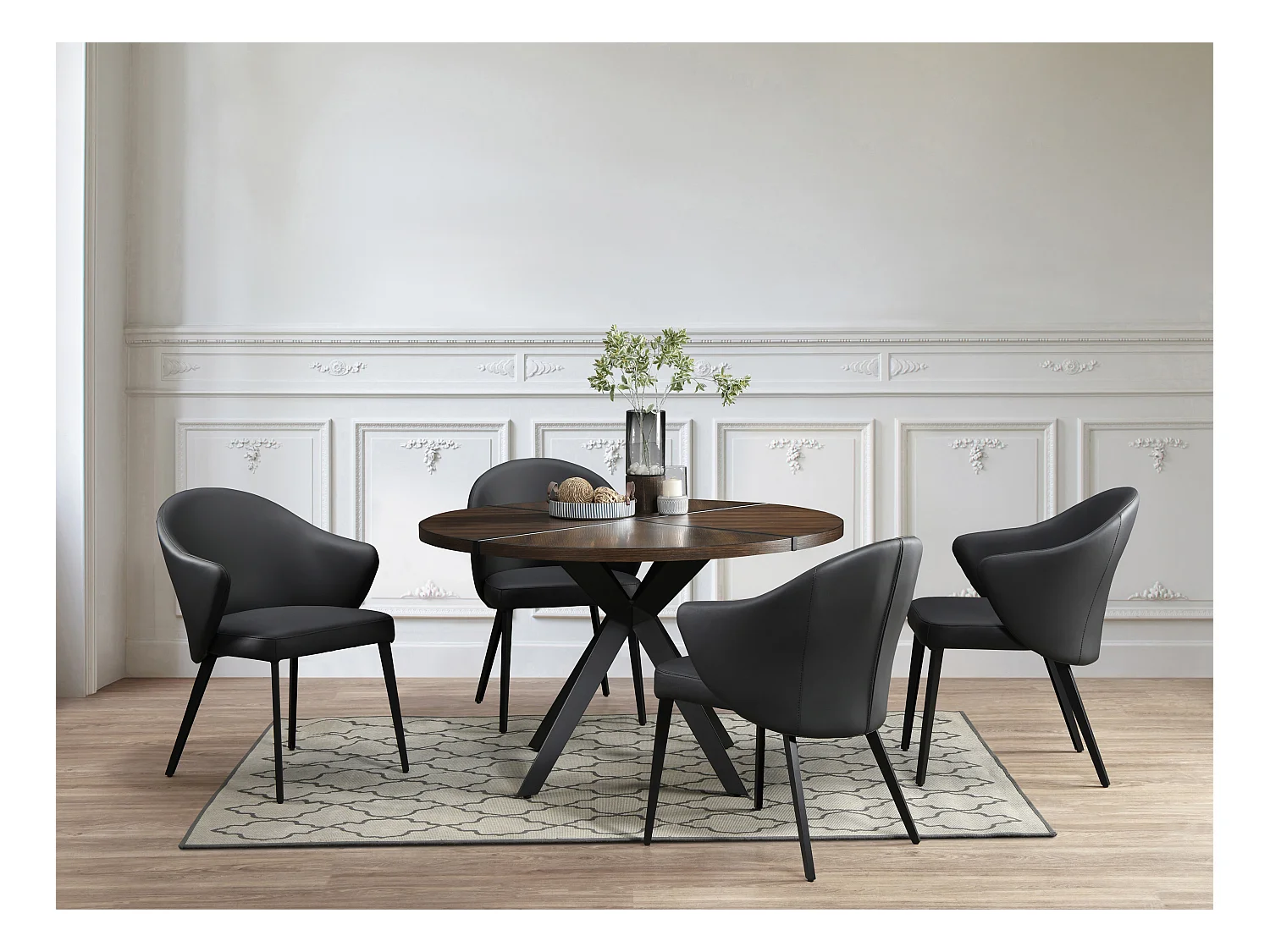 Lot de 2 chaises avec accoudoirs en cuir et acier - Noir - MIBELLY de Maison Céphy