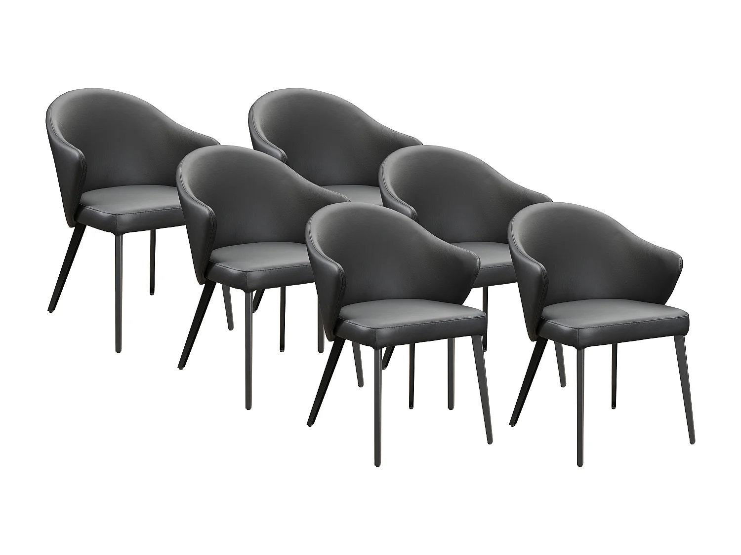 Lot de 6 chaises avec accoudoirs en cuir et acier - Noir - MIBELLY de Maison Céphy