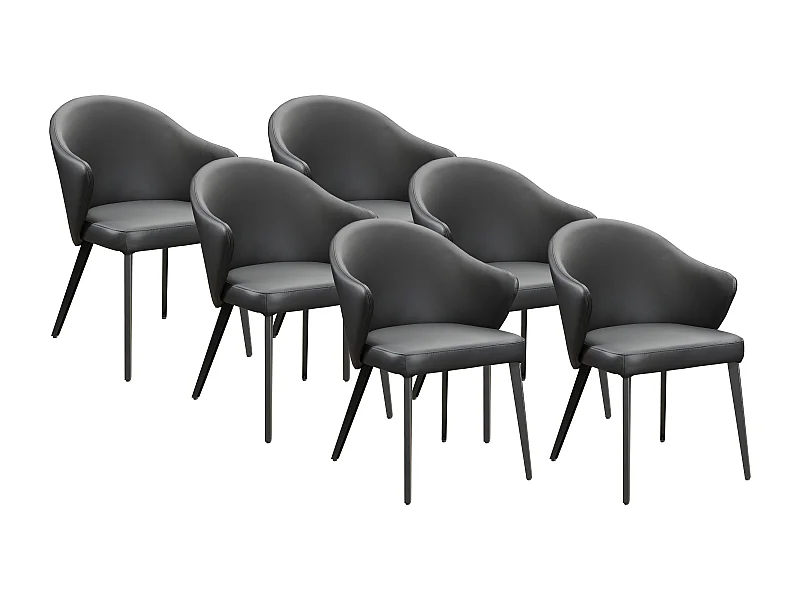 Lot de 6 chaises avec accoudoirs en cuir et acier - Noir - MIBELLY de Maison Céphy