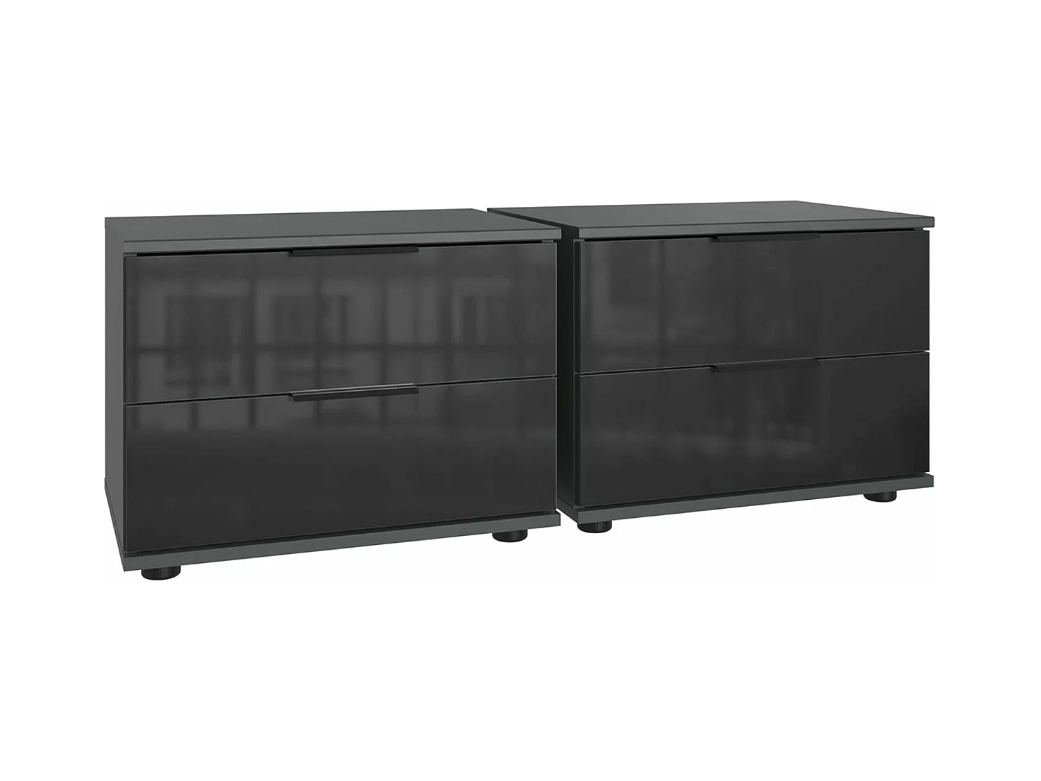 Lot de 2 tables de chevets, table de nuits avec 2 tiroirs coloris Graphite, et verre noir