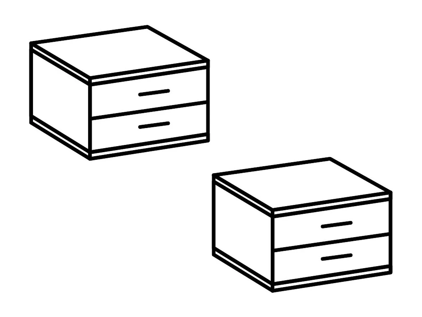 Lot de 2 tables de chevets, table de nuits avec 2 tiroirs coloris Graphite, et verre noir