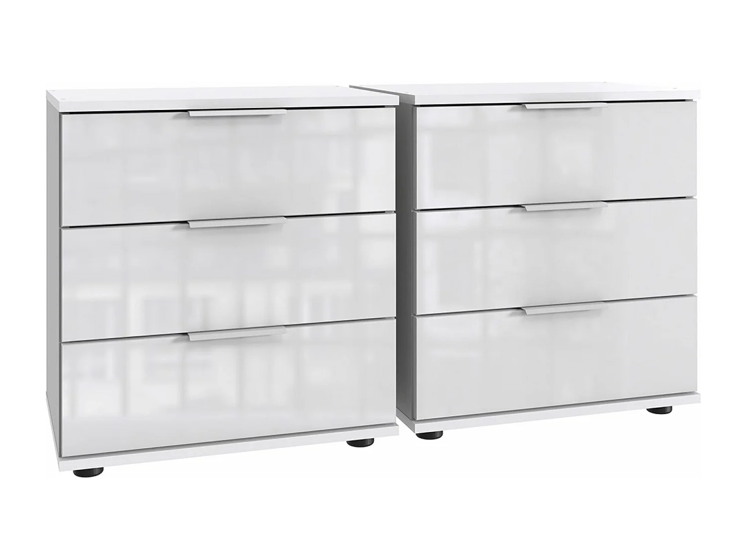 Lot de 2 tables de chevet, table de nuit avec 3 tiroirs coloris blanc, verre blanc