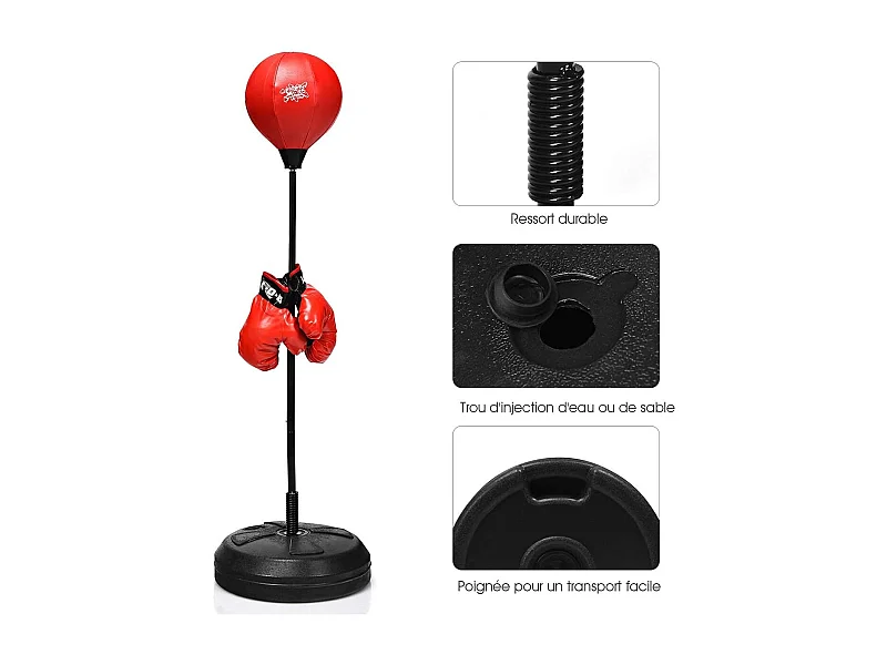 Punchingball sur pied avec hauteur adjustable 120-154cm, pompe de gonflage, pour enfants 8 ans+ et adultes