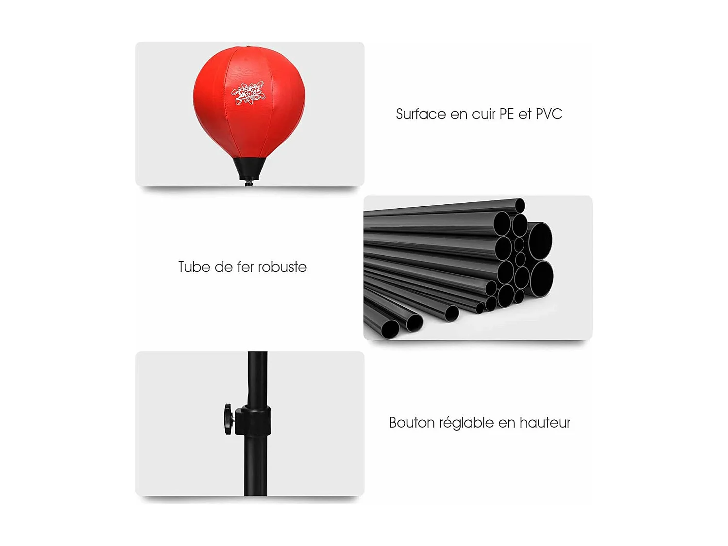 Punchingball sur pied avec hauteur adjustable 120-154cm, pompe de gonflage, pour enfants 8 ans+ et adultes