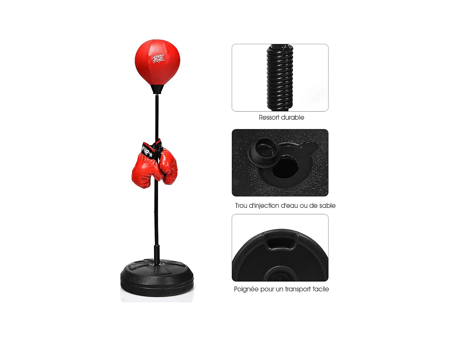 Punchingball sur pied avec hauteur adjustable 120-154cm, pompe de gonflage, pour enfants 8 ans+ et adultes
