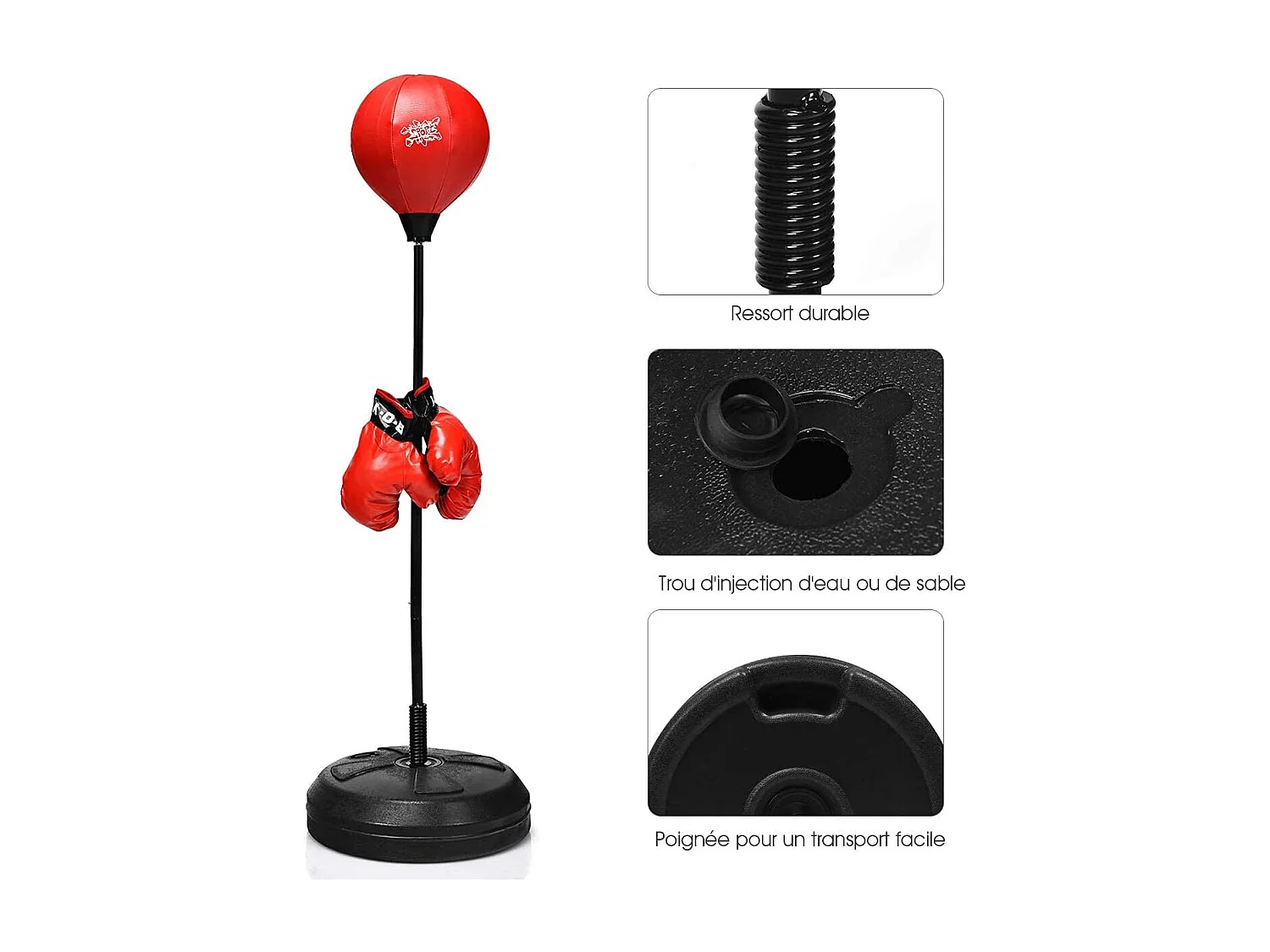Punchingball sur pied avec hauteur adjustable 120-154cm, pompe de gonflage, pour enfants 8 ans+ et adultes