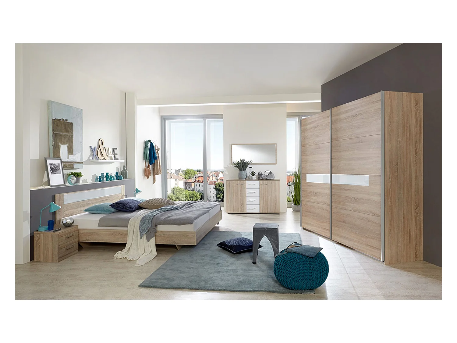 Chambre à coucher complète adulte ( lit adulte 180 x 200 cm + armoire + 2 tables de chevet)