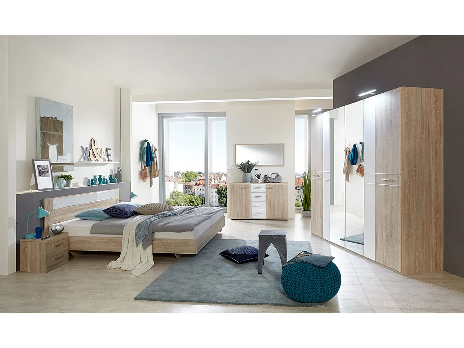 Chambre à coucher complète adulte ( lit adulte 180 x 200 cm + armoire + 2 tables de chevet )