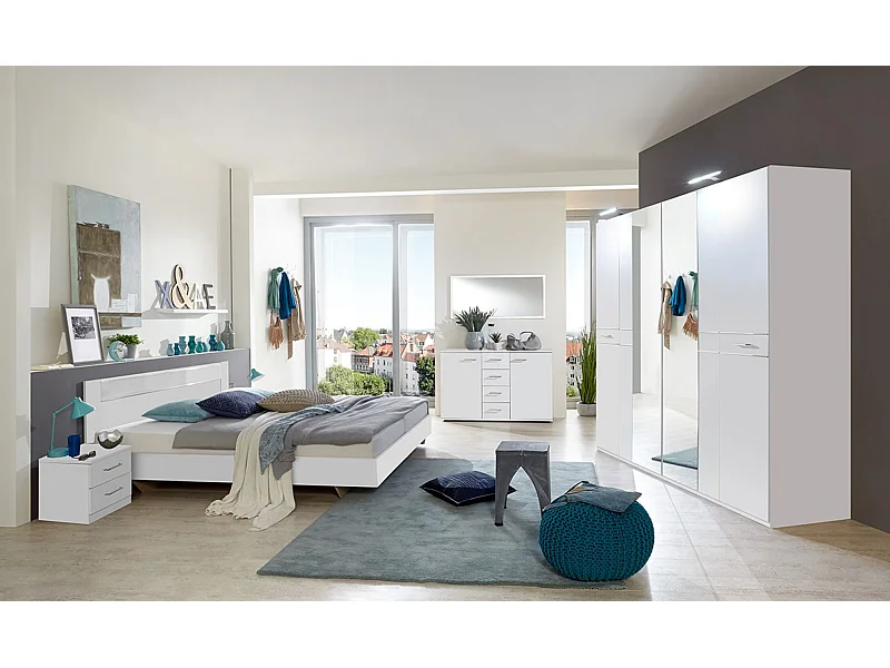 Chambre à coucher complète adulte ( lit adulte 180 x 200 cm + armoire + 2 tables de chevet)