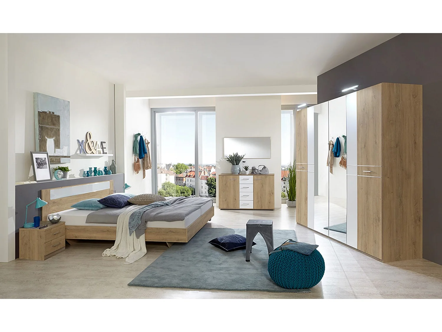 Chambre à coucher complète adulte ( lit adulte 180 x 200 cm + armoire + 2 tables de chevet )