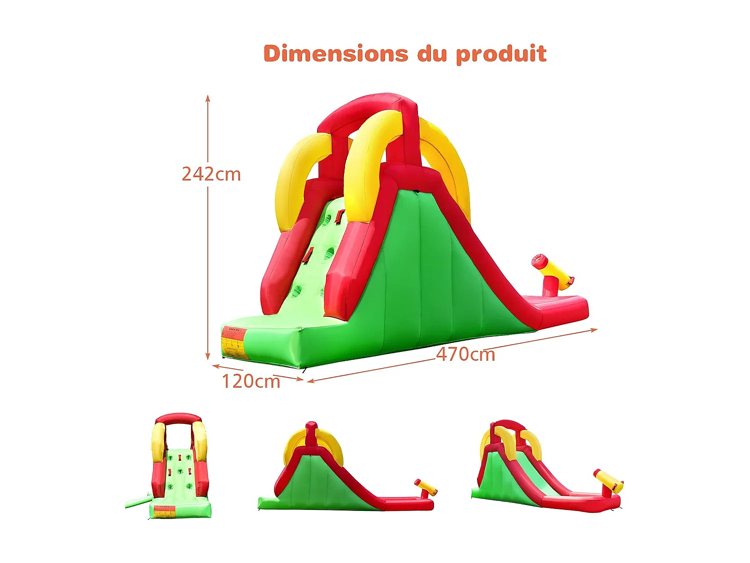 Château Gonflable avec Toboggan & Mur d’Escalade, Aire de Jeu Gonflable pour Enfants avec Toboggan Aquatique, Pataugeoire, et avec Souffleur 350W