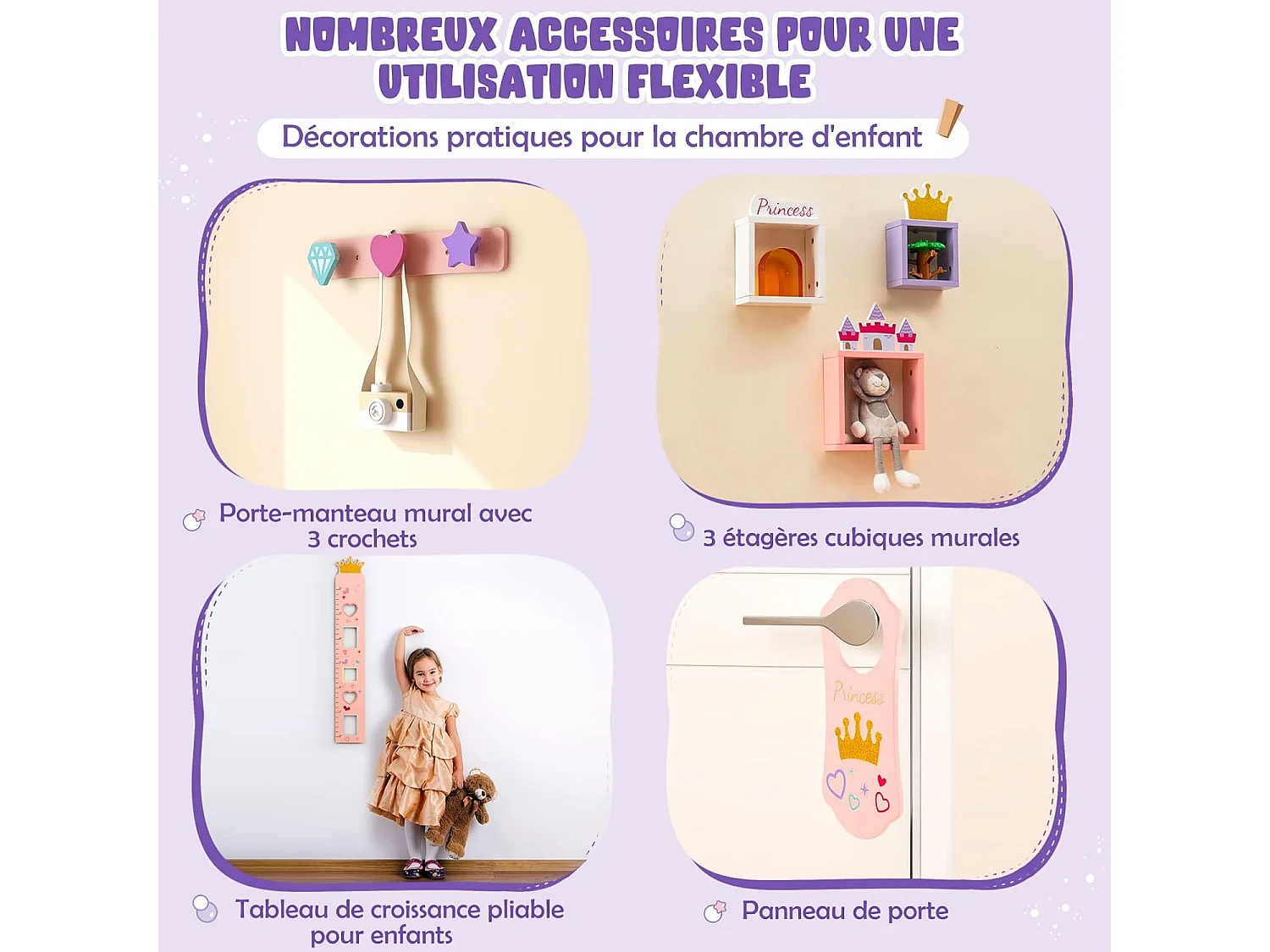 2 en 1 Coiffeuse Enfants sur Thème du Château avec Tabouret,Table d’Etude de 3 Ans+