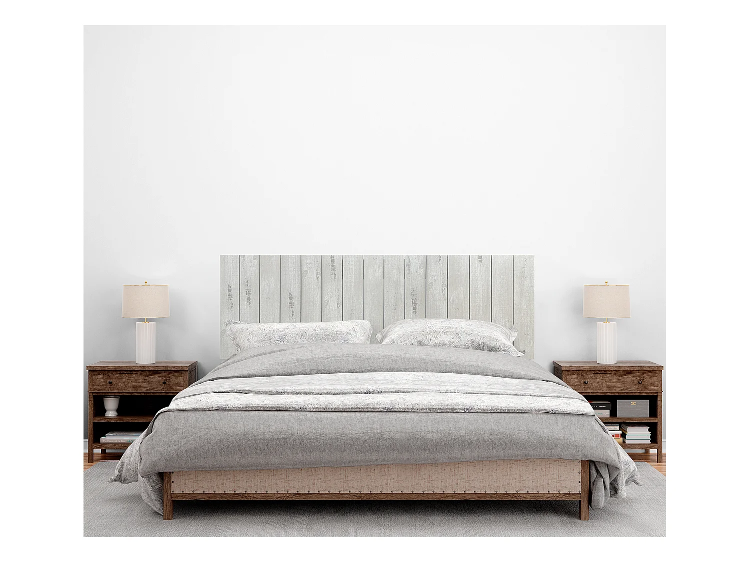 DHOME Kopfteil aus recyceltem Holz, DM, vertikaler Palettenstil, 145 x 46, Betten 135/140 – weißes Holz