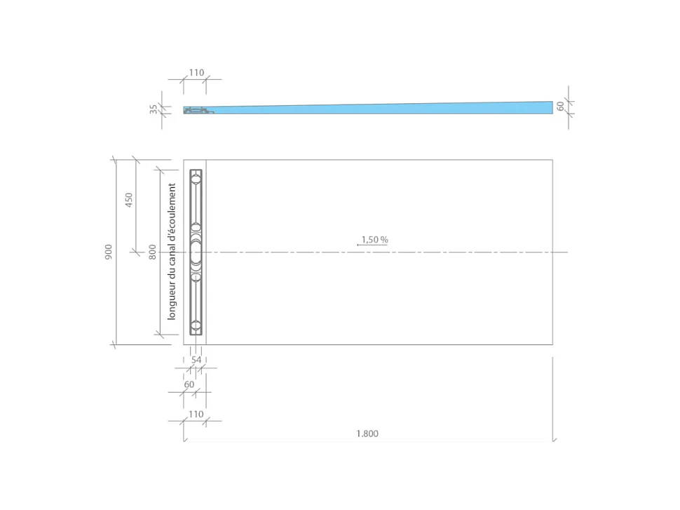 Receveur à carreler 180 x 90 WEDI Fundo Riolito Neo + revêtement Top marble white + colle + écoulement horizontal + kit étancheité