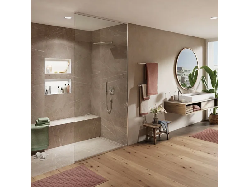 Receveur à carreler 120 x 90 WEDI Fundo riolito neo + revêtement Top marble grey brown + colle + ecoulement vertical + kit étanche