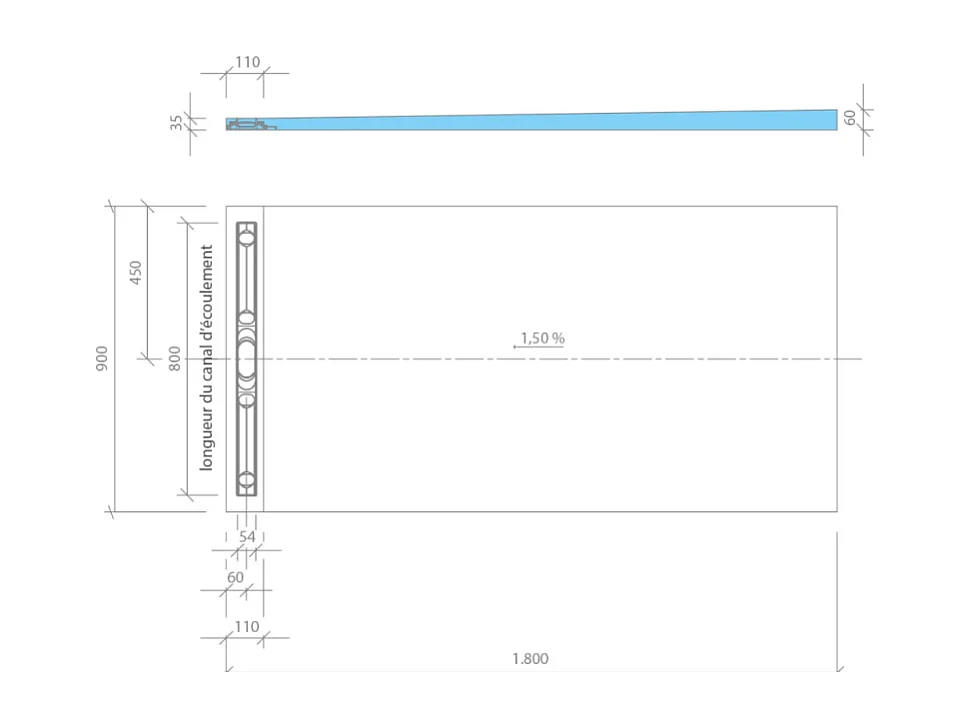Receveur de douche à carreler 180 x 90 WEDI Fundo Riolito Neo + revêtement Top marble white + colle