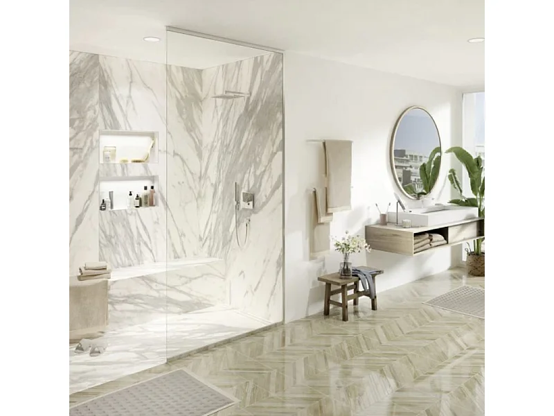 Receveur de douche à carreler 180 x 90 WEDI Fundo primo + revêtement Top marble white + colle