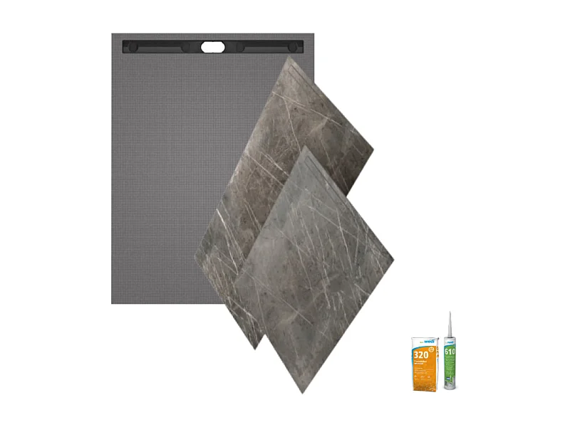 Receveur de douche à carreler 180 x 90 WEDI Fundo Riolito Neo + revêtement Top marble grey brown + colle