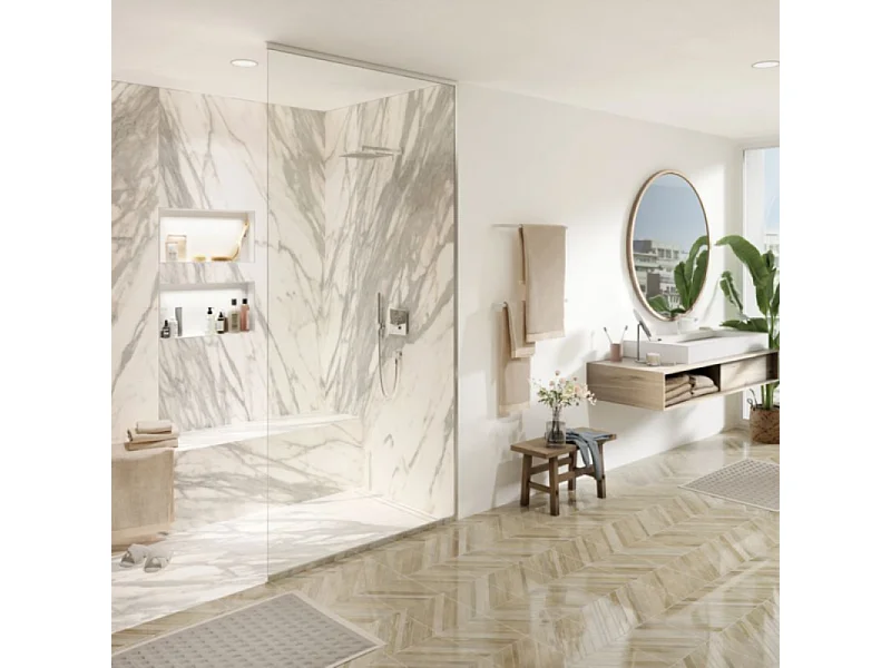 Receveur à carreler 160 x 100 WEDI Fundo Riolito Neo + revêtement Top marble white + colle + ecoulement vertical + kit étancheité