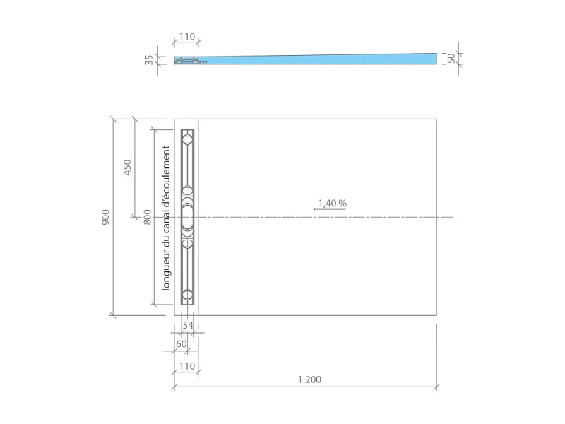 Receveur à carreler 120 x 90 WEDI Fundo riolito neo + revêtement Top marble black + colle +ecoulement horizontal+kit étanche